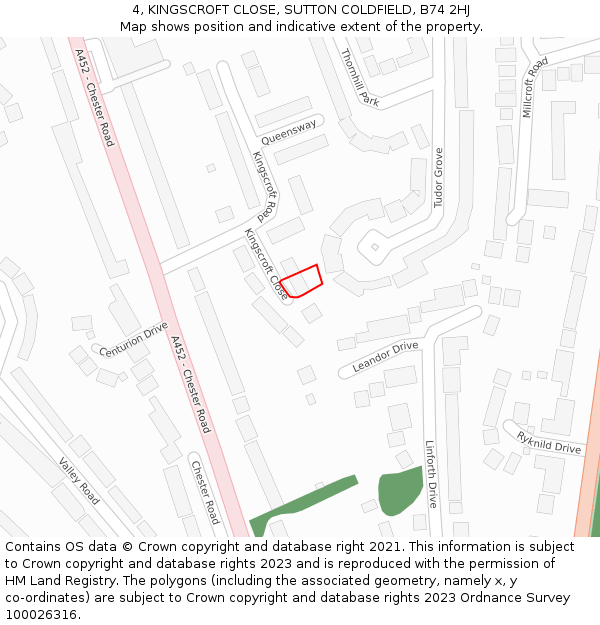 4, KINGSCROFT CLOSE, SUTTON COLDFIELD, B74 2HJ: Location map and indicative extent of plot