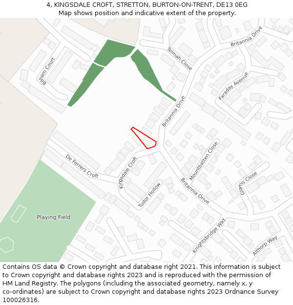 4, KINGSDALE CROFT, STRETTON, BURTON-ON-TRENT, DE13 0EG: Location map and indicative extent of plot