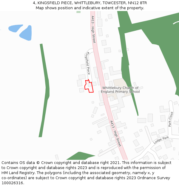 4, KINGSFIELD PIECE, WHITTLEBURY, TOWCESTER, NN12 8TR: Location map and indicative extent of plot