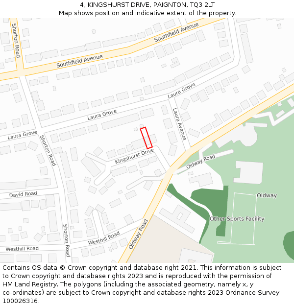4, KINGSHURST DRIVE, PAIGNTON, TQ3 2LT: Location map and indicative extent of plot