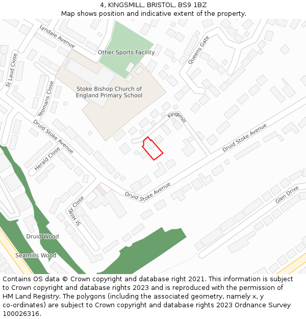 4, KINGSMILL, BRISTOL, BS9 1BZ: Location map and indicative extent of plot