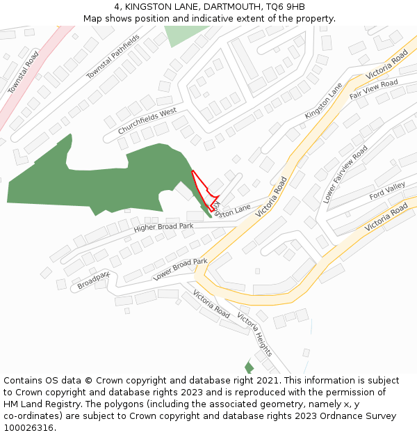 4, KINGSTON LANE, DARTMOUTH, TQ6 9HB: Location map and indicative extent of plot