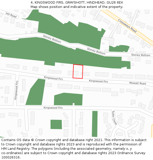 4, KINGSWOOD FIRS, GRAYSHOTT, HINDHEAD, GU26 6EX: Location map and indicative extent of plot