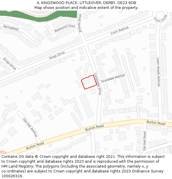 4, KINGSWOOD PLACE, LITTLEOVER, DERBY, DE23 6DB: Location map and indicative extent of plot