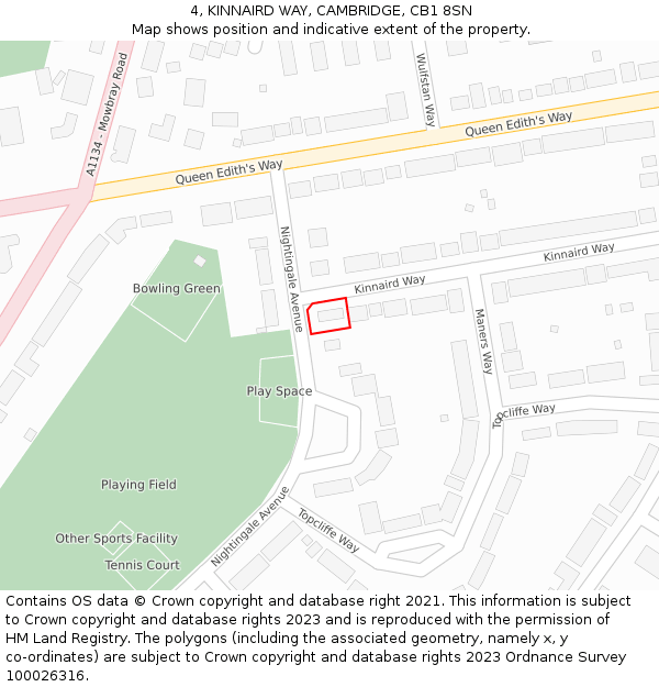 4, KINNAIRD WAY, CAMBRIDGE, CB1 8SN: Location map and indicative extent of plot