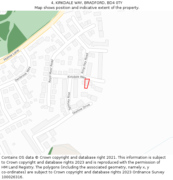4, KIRKDALE WAY, BRADFORD, BD4 0TY: Location map and indicative extent of plot