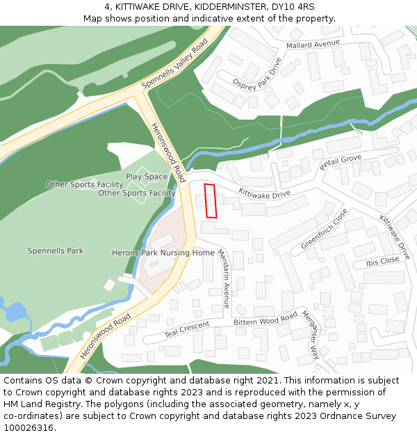 4, KITTIWAKE DRIVE, KIDDERMINSTER, DY10 4RS: Location map and indicative extent of plot