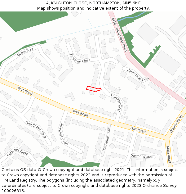 4, KNIGHTON CLOSE, NORTHAMPTON, NN5 6NE: Location map and indicative extent of plot