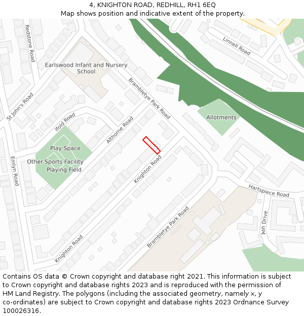 4, KNIGHTON ROAD, REDHILL, RH1 6EQ: Location map and indicative extent of plot