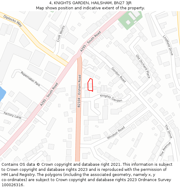 4, KNIGHTS GARDEN, HAILSHAM, BN27 3JR: Location map and indicative extent of plot