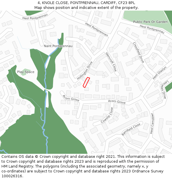4, KNOLE CLOSE, PONTPRENNAU, CARDIFF, CF23 8PL: Location map and indicative extent of plot