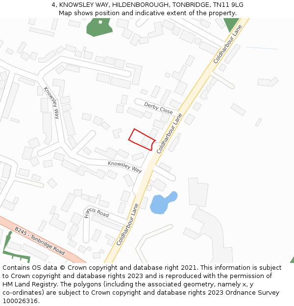 4, KNOWSLEY WAY, HILDENBOROUGH, TONBRIDGE, TN11 9LG: Location map and indicative extent of plot
