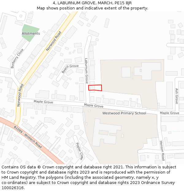 4, LABURNUM GROVE, MARCH, PE15 8JR: Location map and indicative extent of plot