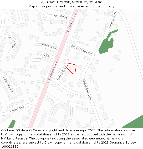 4, LADWELL CLOSE, NEWBURY, RG14 6PJ: Location map and indicative extent of plot