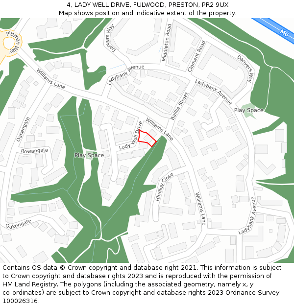 4, LADY WELL DRIVE, FULWOOD, PRESTON, PR2 9UX: Location map and indicative extent of plot