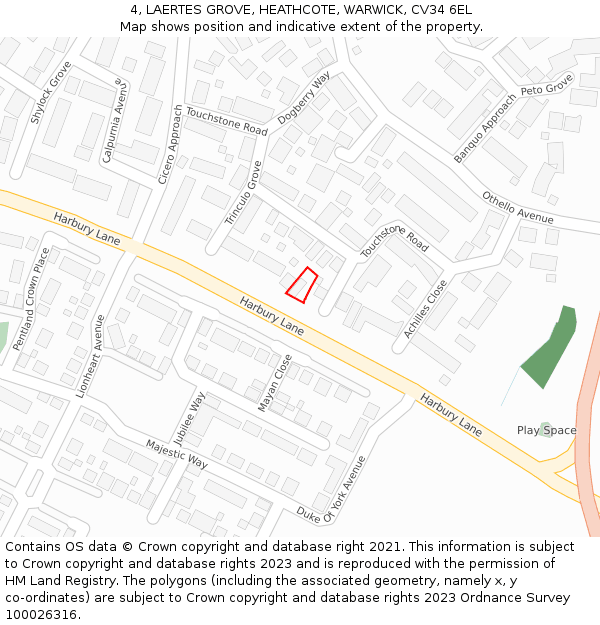 4, LAERTES GROVE, HEATHCOTE, WARWICK, CV34 6EL: Location map and indicative extent of plot