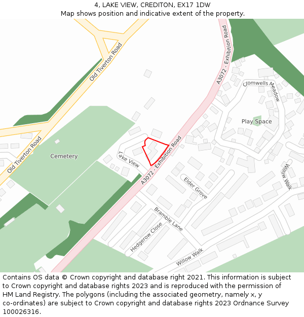 4, LAKE VIEW, CREDITON, EX17 1DW: Location map and indicative extent of plot