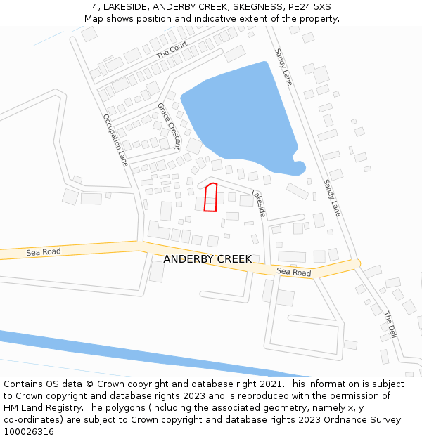 4, LAKESIDE, ANDERBY CREEK, SKEGNESS, PE24 5XS: Location map and indicative extent of plot