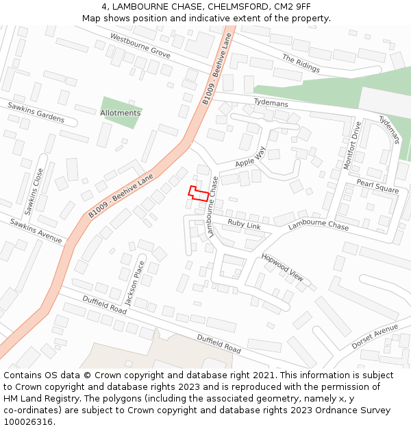 4, LAMBOURNE CHASE, CHELMSFORD, CM2 9FF: Location map and indicative extent of plot