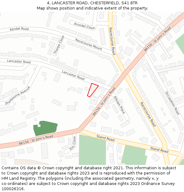4, LANCASTER ROAD, CHESTERFIELD, S41 8TR: Location map and indicative extent of plot