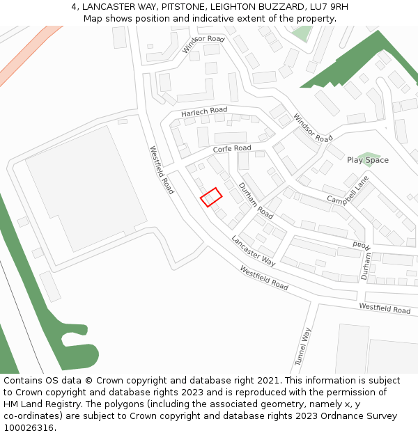 4, LANCASTER WAY, PITSTONE, LEIGHTON BUZZARD, LU7 9RH: Location map and indicative extent of plot