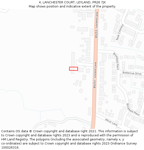 4, LANCHESTER COURT, LEYLAND, PR26 7JX: Location map and indicative extent of plot