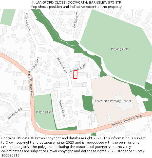 4, LANGFORD CLOSE, DODWORTH, BARNSLEY, S75 3TP: Location map and indicative extent of plot