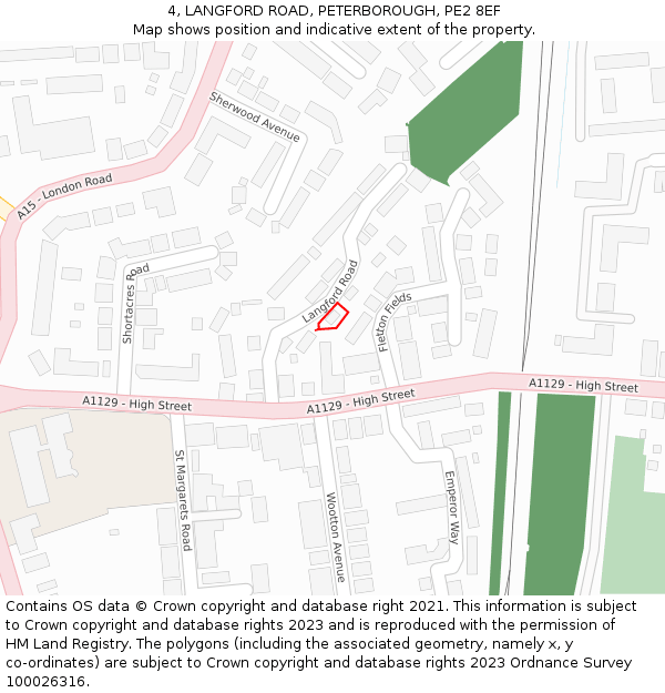 4, LANGFORD ROAD, PETERBOROUGH, PE2 8EF: Location map and indicative extent of plot