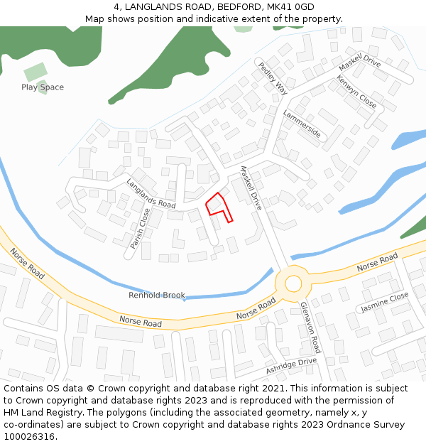 4, LANGLANDS ROAD, BEDFORD, MK41 0GD: Location map and indicative extent of plot