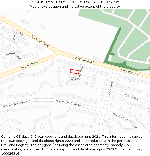4, LANGLEY MILL CLOSE, SUTTON COLDFIELD, B75 7BY: Location map and indicative extent of plot