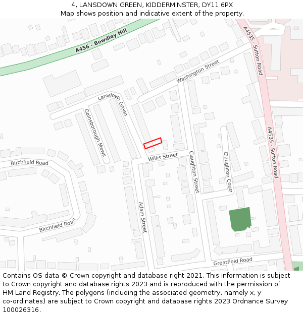 4, LANSDOWN GREEN, KIDDERMINSTER, DY11 6PX: Location map and indicative extent of plot
