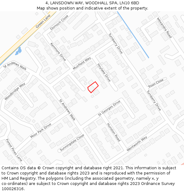 4, LANSDOWN WAY, WOODHALL SPA, LN10 6BD: Location map and indicative extent of plot