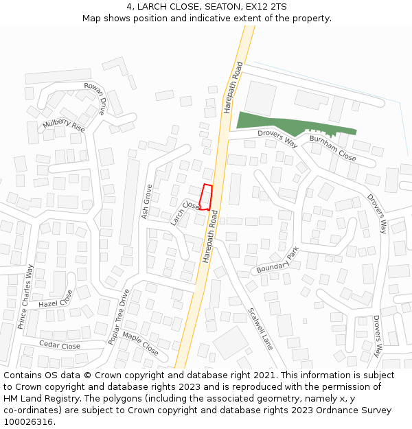 4, LARCH CLOSE, SEATON, EX12 2TS: Location map and indicative extent of plot