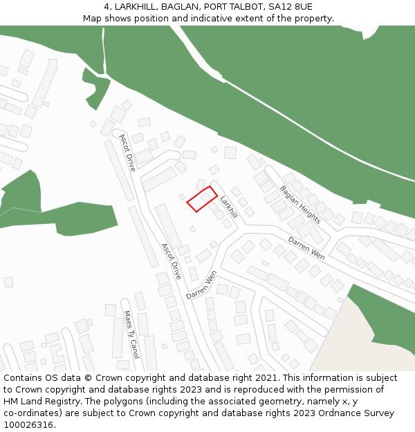 4, LARKHILL, BAGLAN, PORT TALBOT, SA12 8UE: Location map and indicative extent of plot
