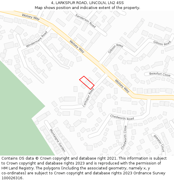 4, LARKSPUR ROAD, LINCOLN, LN2 4SS: Location map and indicative extent of plot