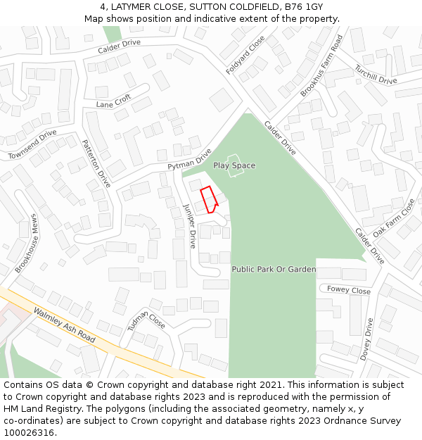 4, LATYMER CLOSE, SUTTON COLDFIELD, B76 1GY: Location map and indicative extent of plot