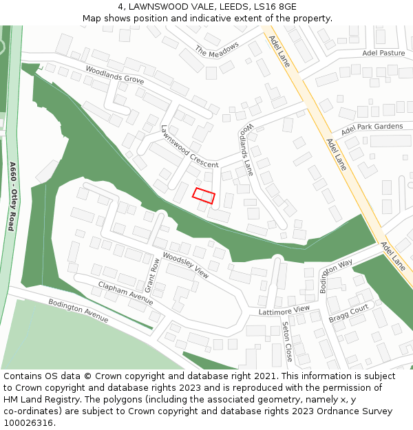 4, LAWNSWOOD VALE, LEEDS, LS16 8GE: Location map and indicative extent of plot