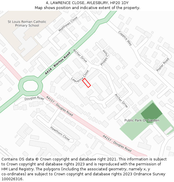 4, LAWRENCE CLOSE, AYLESBURY, HP20 1DY: Location map and indicative extent of plot