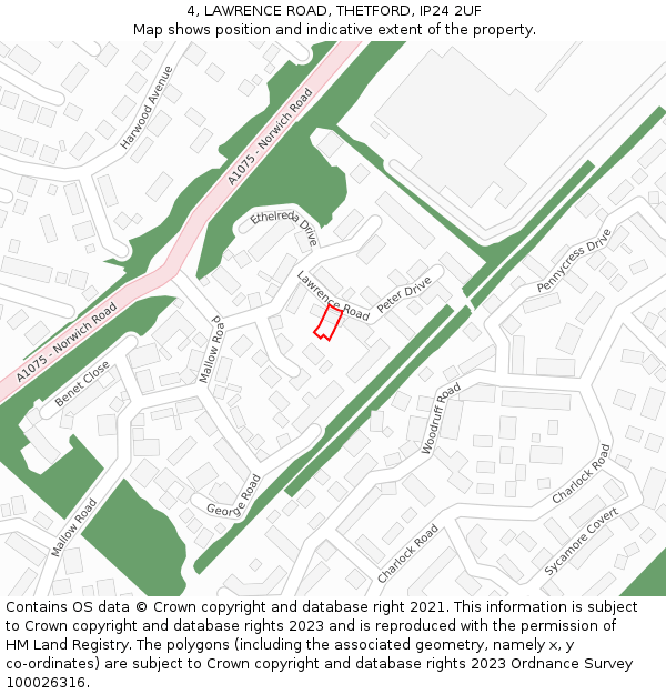 4, LAWRENCE ROAD, THETFORD, IP24 2UF: Location map and indicative extent of plot