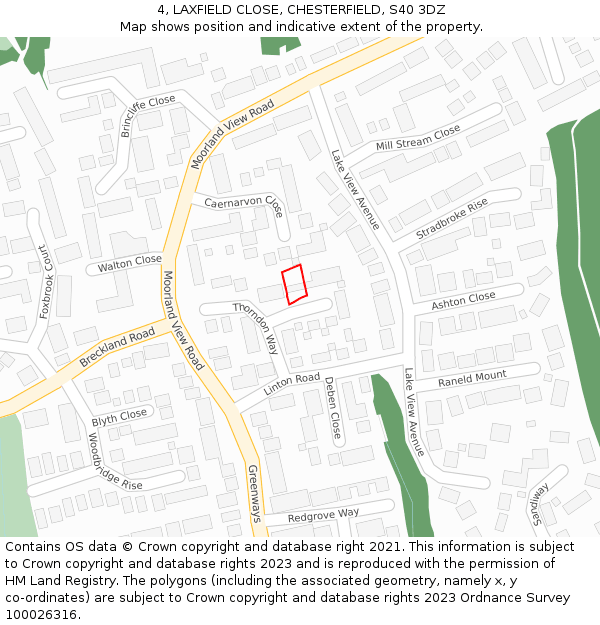 4, LAXFIELD CLOSE, CHESTERFIELD, S40 3DZ: Location map and indicative extent of plot