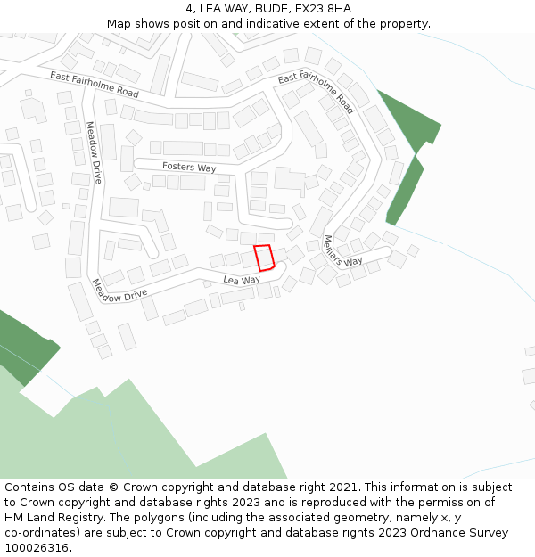 4, LEA WAY, BUDE, EX23 8HA: Location map and indicative extent of plot