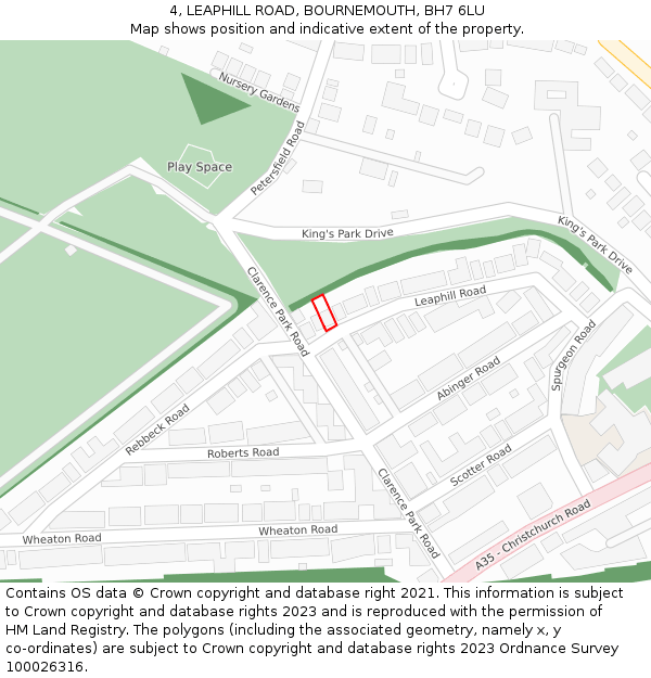 4, LEAPHILL ROAD, BOURNEMOUTH, BH7 6LU: Location map and indicative extent of plot
