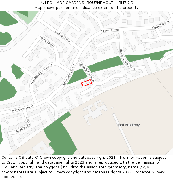 4, LECHLADE GARDENS, BOURNEMOUTH, BH7 7JD: Location map and indicative extent of plot