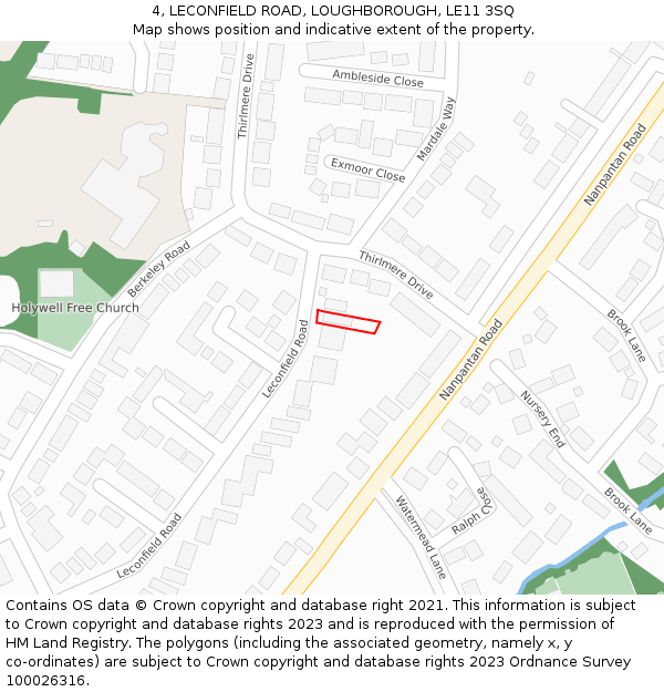 4, LECONFIELD ROAD, LOUGHBOROUGH, LE11 3SQ: Location map and indicative extent of plot