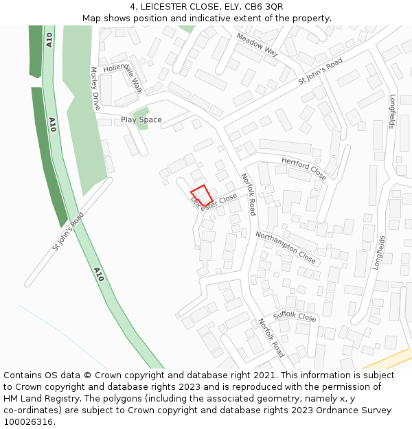 4, LEICESTER CLOSE, ELY, CB6 3QR: Location map and indicative extent of plot