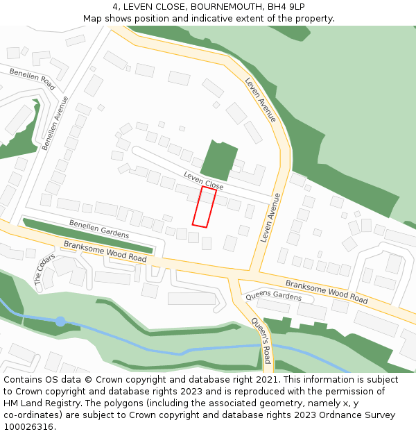 4, LEVEN CLOSE, BOURNEMOUTH, BH4 9LP: Location map and indicative extent of plot