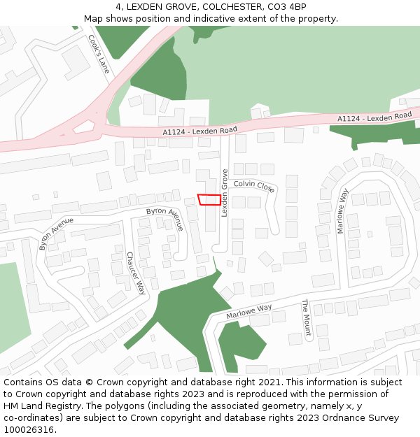 4, LEXDEN GROVE, COLCHESTER, CO3 4BP: Location map and indicative extent of plot