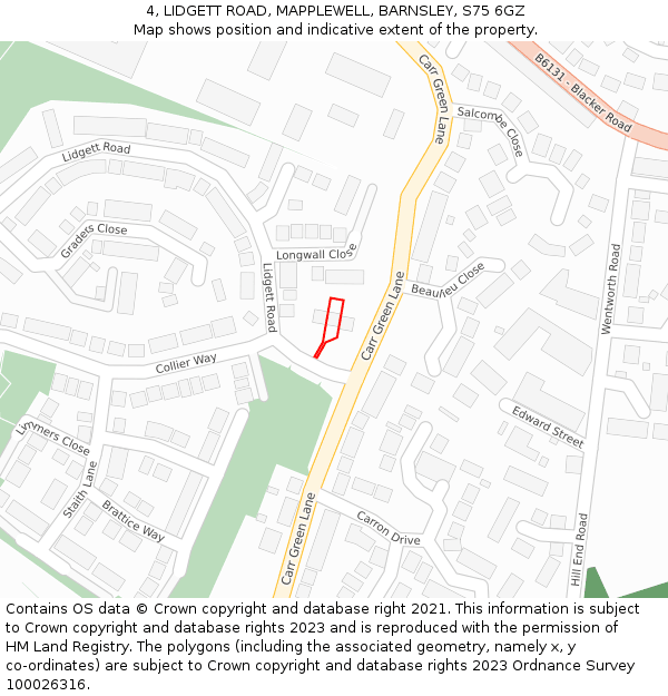 4, LIDGETT ROAD, MAPPLEWELL, BARNSLEY, S75 6GZ: Location map and indicative extent of plot