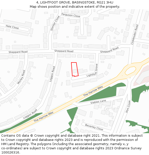4, LIGHTFOOT GROVE, BASINGSTOKE, RG21 3HU: Location map and indicative extent of plot