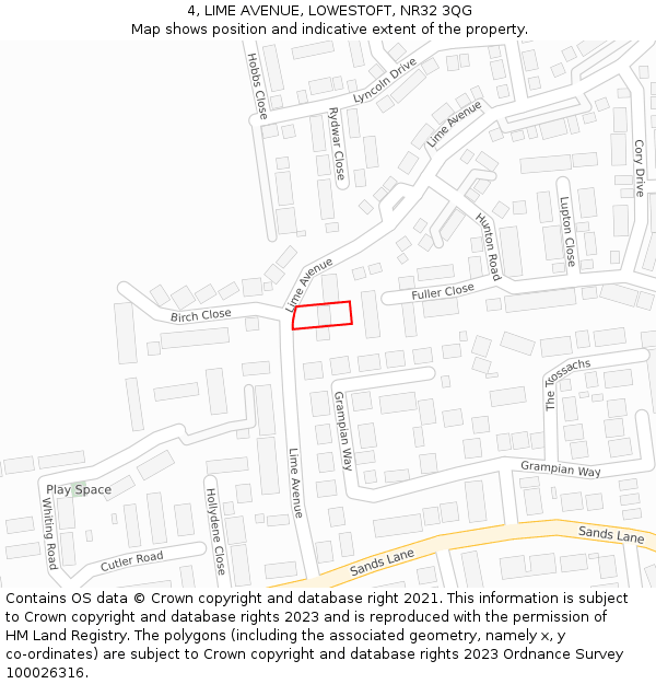 4, LIME AVENUE, LOWESTOFT, NR32 3QG: Location map and indicative extent of plot